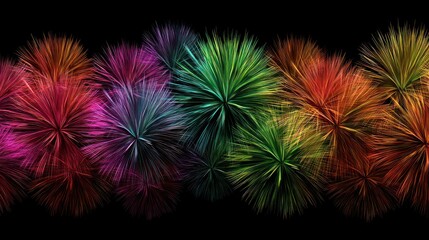 A vibrant, colorful fireworks display against a black background, featuring a variety of colors including red, green, blue, and purple, with a mix of shapes and sizes.