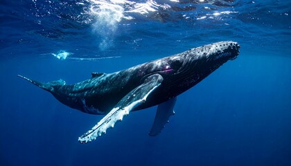 A majestic humpback whale gracefully gliding through the deep blue ocean waters
