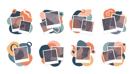 Polaroid memories with abstract shapes and pastel colors