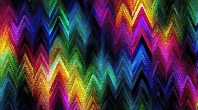 A vibrant, abstract pattern of colorful, zigzag lines on a black background, with a mix of bright and dark colors, creating a dynamic and eye-catching visual effect.
