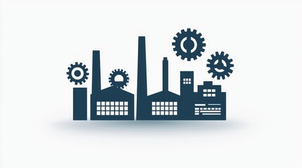 Industrial Skyline with Gears and Factories for Production Themes