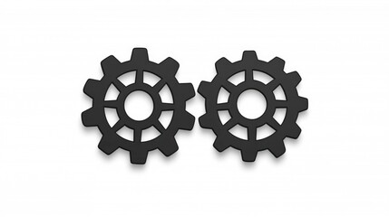 Black Interlocking Gears on Clean Background for Design and Industry