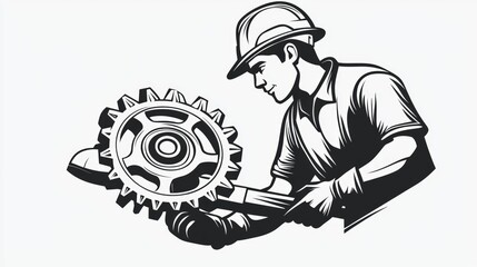 Skilled Worker with Gear and Wrench in Dynamic Industrial Setting