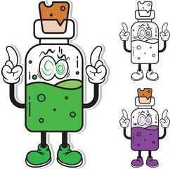 Funny Dizzy Potion Bottle Mascot Character Vector Set