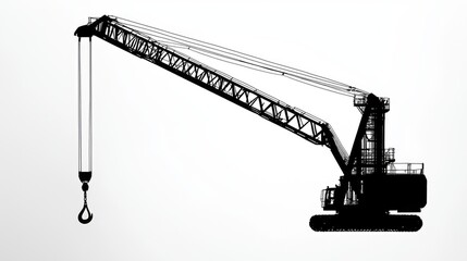 Crane Silhouette on White Background for Construction and Engineering
