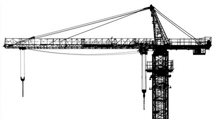 Black and White Silhouette of Construction Crane on Construction Site