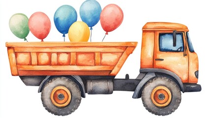 Colorful Watercolor Truck with Balloons for Celebration Theme