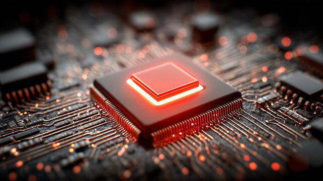 A high performance microchip highlighted as the core engine of advanced digital processing and modern computational innovation.
