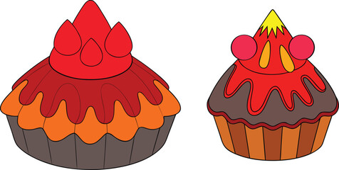 Mini volcano landscape created from a cupcake, dessert art, edible volcano, creative baking, miniature dessert scene, whimsical food art, cupcake volcano, imaginative edible landscape.