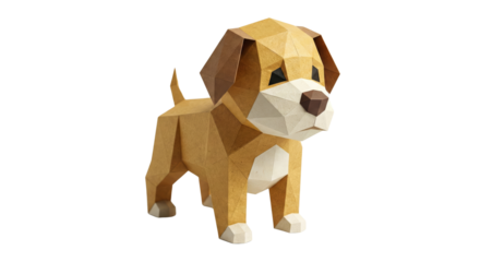Geometric paper craft dog, an origami inspired pet illustration with cutout design isolated on a