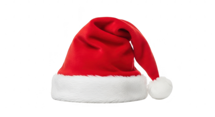 Red santa hat with white trim isolated on transparent background
