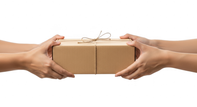 Hands passing a cardboard box isolated on transparent background - Powered by Adobe