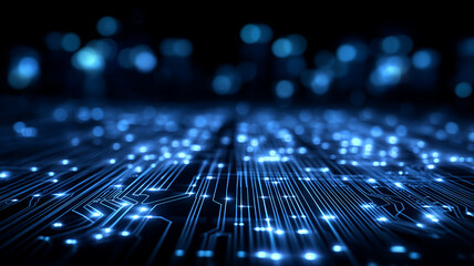 Abstract blue glowing circuit lines representing advanced data transfer and futuristic digital infrastructure.
