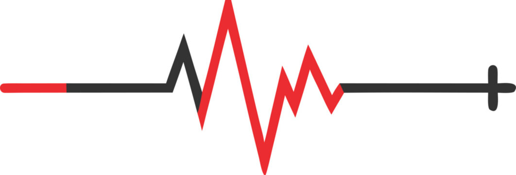 Red and black electrocardiogram line graph symbol isolated