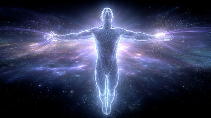 Obraz premium Digital Human Expansion Concept with Cosmic Energy and Universal Connectivity. 