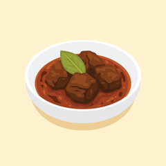 Indonesian rendang beef curry traditional food vector illustration