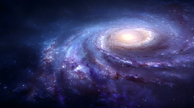 Massive swirling spiral galaxy dominates deep space with luminous central core and stellar arms