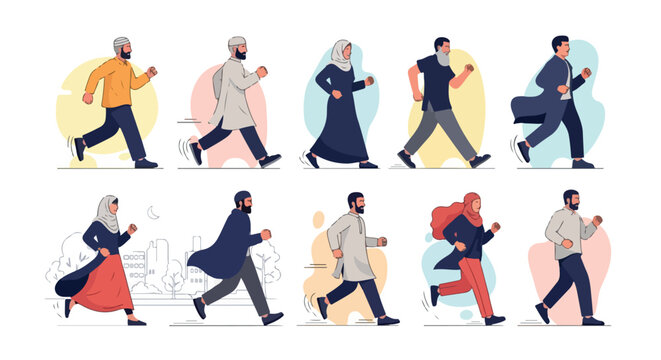People running in traditional Middle Eastern clothing