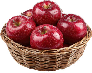Shiny red apples fill woven basket. Healthy snack