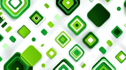 Green and white geometric pattern with squares and circles, featuring a mix of green and white colors, arranged in a symmetrical and repetitive pattern.