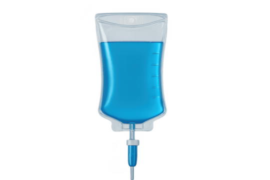 Iv drip bag with blue liquid for medical therapy
