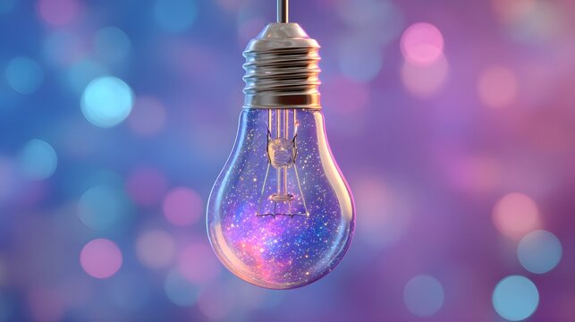 Illuminated glass container holds a shimmering cosmic scene against a colorful background. - Powered by Adobe