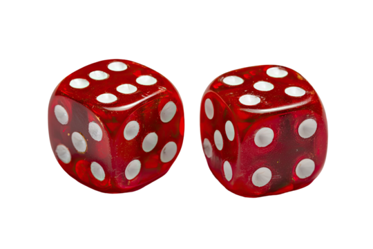 Pair red dice, white pips. Play objects, games