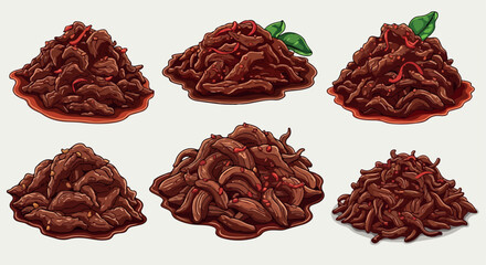 Shredded meat dishes with chili and basil