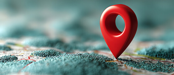 Location marker red color on map background, banner. 3d illustration