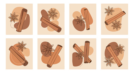 Spices and star anise arrangement with neutral tones