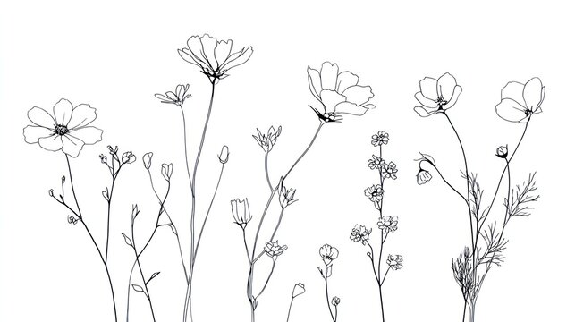 A collection of wildflowers, including daisies, dandelions, and other small flowers, 