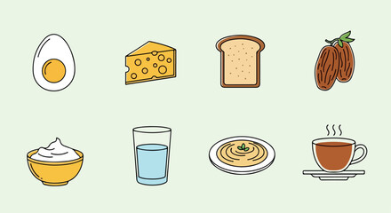 Breakfast food icons set with transparent background