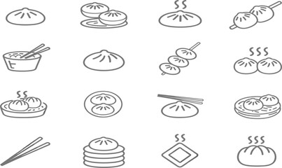 Dim sum and steamed bun line icons set, Asian food, dumpling, baozi, bao, and Chinese cuisine vector
