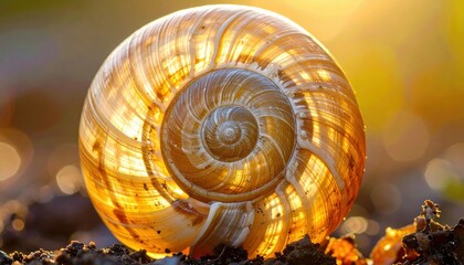 Close up of a snail shell showing golden spiral pattern