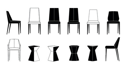 Modern chair and stool set outline style