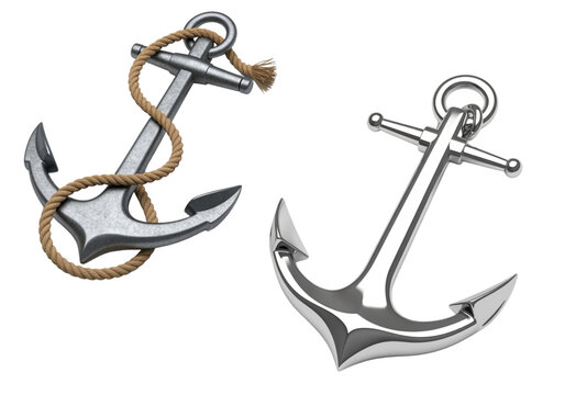 Maritime ship anchors 3D collection isolated on transparent background