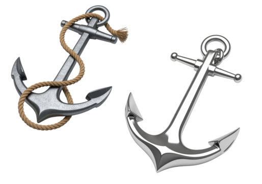 Maritime ship anchors 3D collection isolated on transparent background