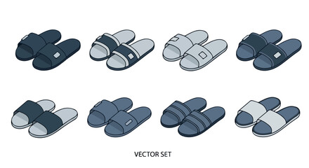 Men's sandals set in various colors with transparent background