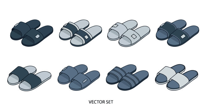 Men's sandals set in various colors with transparent background