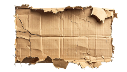 Torn, crumpled piece of corrugated cardboard on black