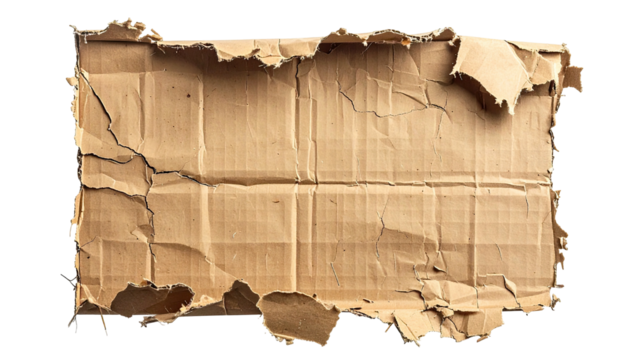 Torn, crumpled piece of corrugated cardboard on black