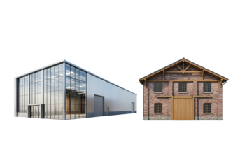 Industrial warehouse 3D bundle isolated on transparent background