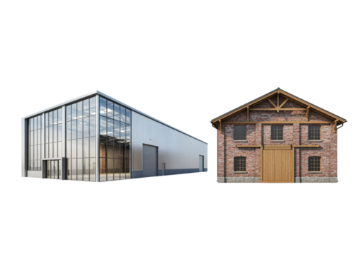 Industrial warehouse 3D bundle isolated on transparent background