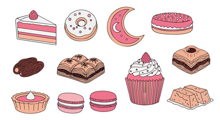 Pink sweets and pastries collection with transparent background