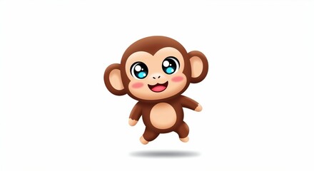 Fototapeta premium Joyful Monkey: A cheerful cartoon monkey jumps playfully. With its bright eyes and inviting smile, this image captures the joyous spirit of a playful primate.