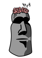 Illustration of a moai head with a destroyed brain