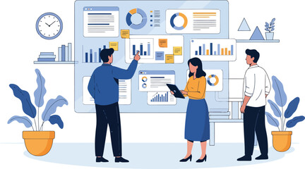 Obraz premium Business Team Discussing Data Visualizations and Strategic Planning