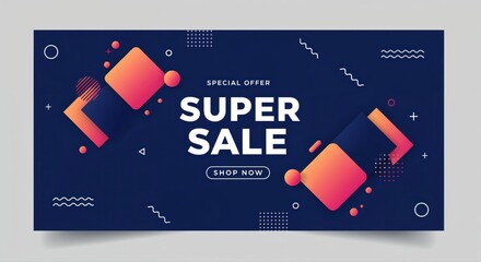 Dynamic Super Sale: A visually striking banner ad, designed with an engaging and modern aesthetic, boldly announces a SUPER SALE offer to entice customers and boost sales.
