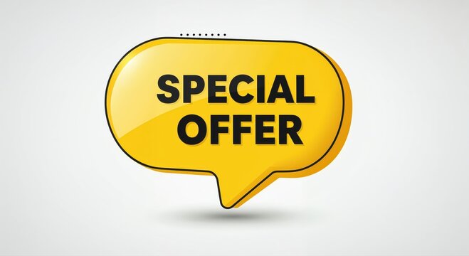 Special Offer Announcement: A bold, vibrant speech bubble declares SPECIAL OFFER, designed to catch the eye and highlight attractive promotional deals for potential customers.