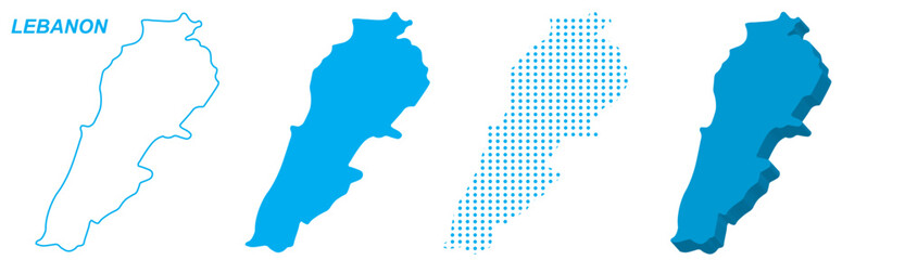 Lebanon Map Vector Set, Middle East Outline Silhouette Dotted 3D Solid Shapes, Country Infographic Template, Editable EPS Geography